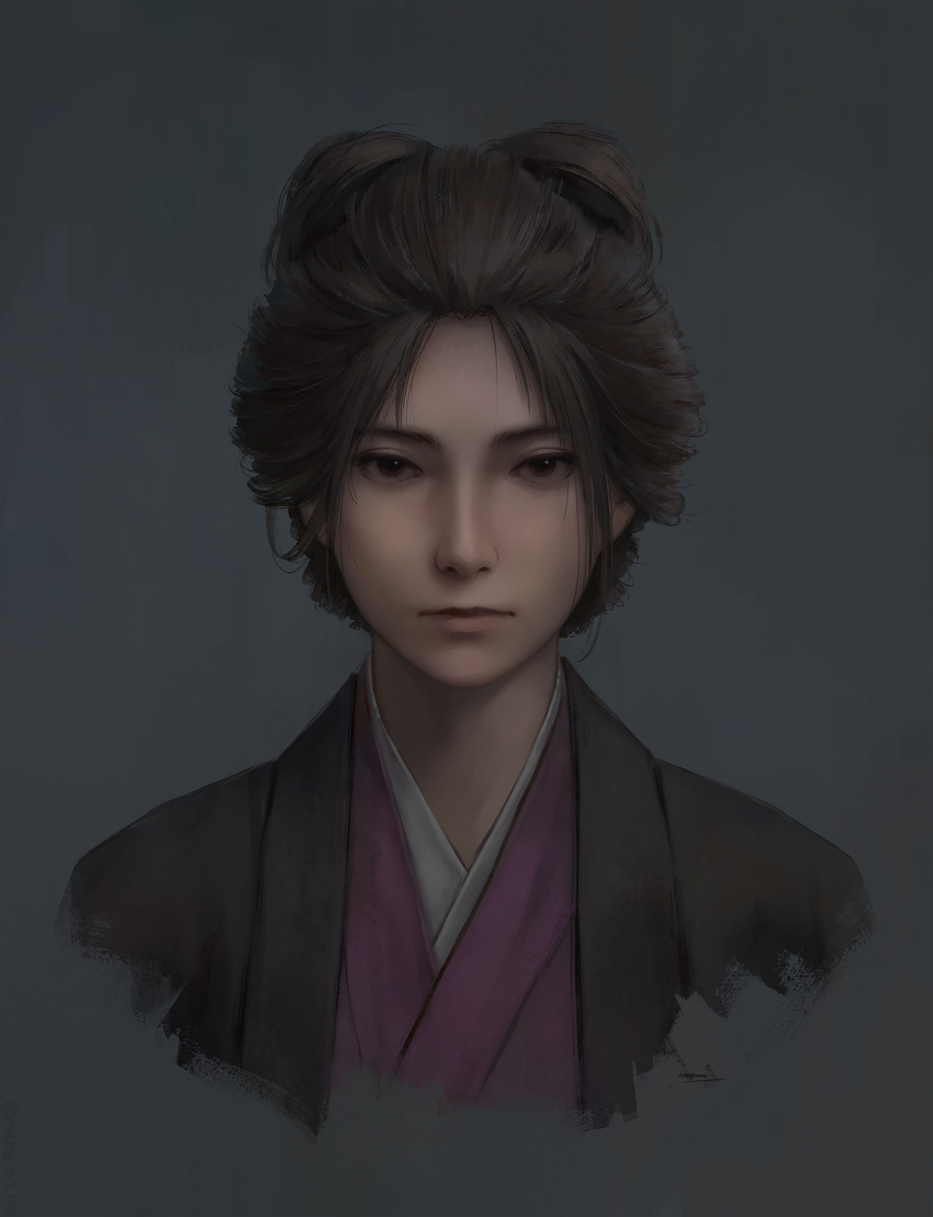 1girl brown_eyes emma_the_gentle_blade hair_bun highres japanese_clothes miura-n315 portrait realistic sekiro:_shadows_die_twice solo