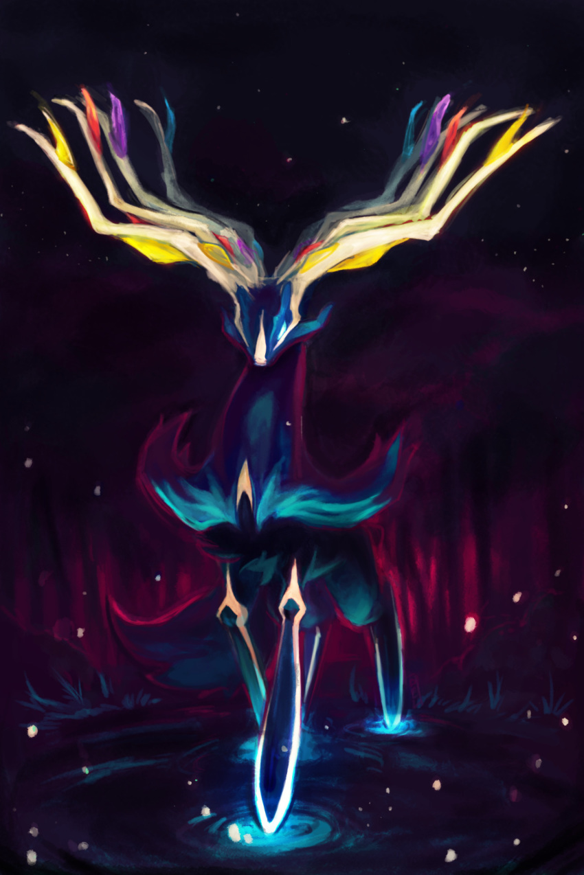 commentary delano-laramie energy english_commentary full_body gen_6_pokemon glowing highres horns legendary_pokemon no_humans pokemon pokemon_(creature) solo standing xerneas