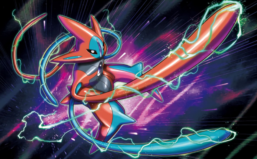 black_eyes creature deoxys energy floating fukuda_masakazu full_body gen_3_pokemon no_humans official_art pokemon pokemon_(creature) pokemon_trading_card_game solo space star_(sky)