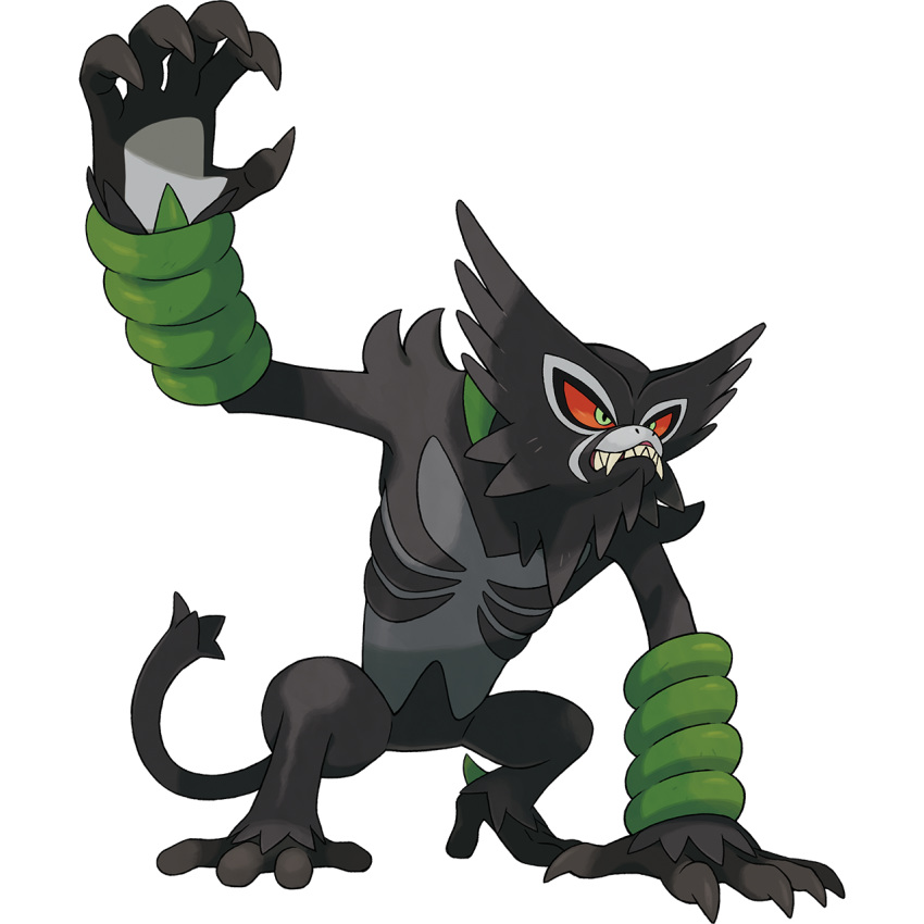 black_fur claws fangs gen_8_pokemon green_eyes grey_fur highres monkey no_humans official_art pokemon pokemon_(game) pokemon_swsh red_sclera zarude
