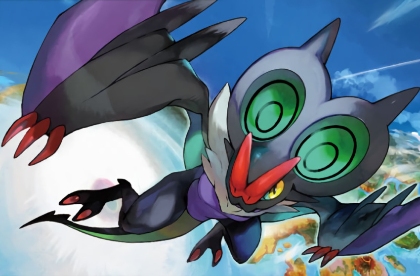 bat blue_sky claws creature day flying gen_6_pokemon iribi_you island no_humans noivern ocean official_art pokemon pokemon_(creature) pokemon_trading_card_game sky solo third-party_source volcano water yellow_eyes
