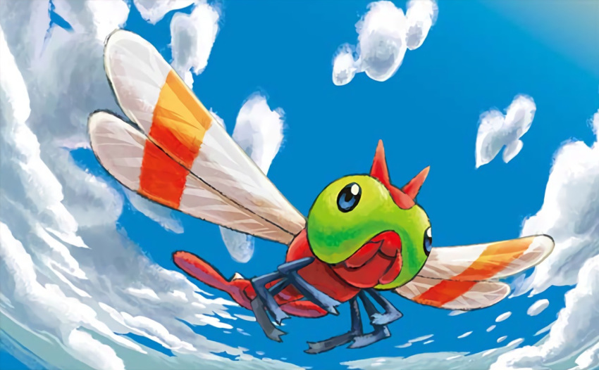 blue_eyes blue_sky clouds cloudy_sky creature day flying gen_2_pokemon no_humans official_art outdoors pokemon pokemon_(creature) pokemon_trading_card_game sky solo third-party_source yamaki_eri