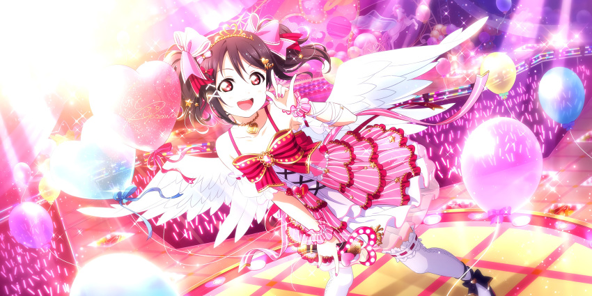 black_hair blush dress long_hair love_live!_school_idol_festival_all_stars red_eyes smile twintails wings yazawa_nico