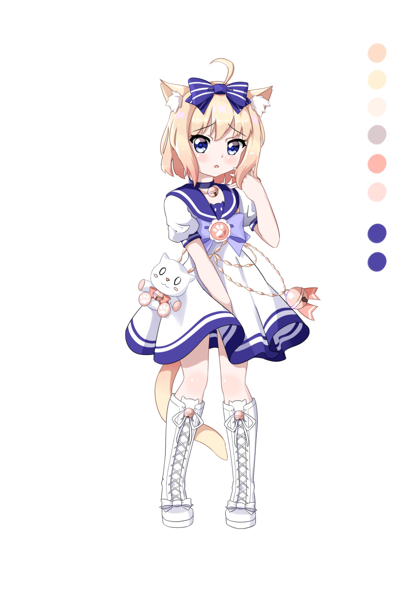 1girl absurdres animal_ears boots cat_ears color_guide dress genderswap genderswap_(mtf) highres mao_xin'ai original sailor_dress solo thigh-highs thigh_boots