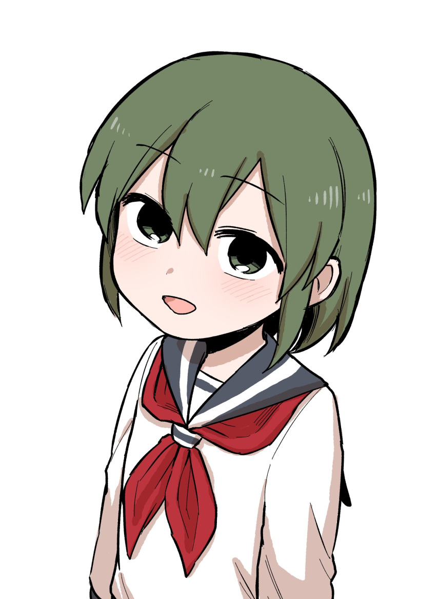 1girl blue_sailor_collar blush commentary flat_chest green_eyes green_hair highres igarashi_futaba_(shiromanta) looking_at_viewer neckerchief red_neckwear sailor_collar school_uniform senpai_ga_uzai_kouhai_no_hanashi serafuku shiromanta short_hair solo younger