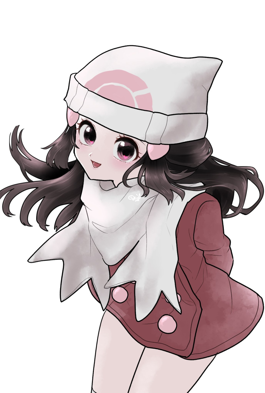 1girl beanie blue_eyes blue_hair coat hat highres hikari_(pokemon) long_hair looking_at_viewer minapo open_mouth pokemon pokemon_(game) pokemon_dppt scarf simple_background smile solo white_background winter_clothes