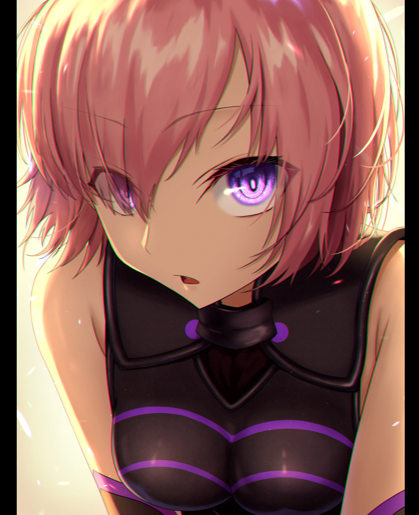 absurdres armor bare_shoulders commentary_request eyebrows_visible_through_hair eyes_visible_through_hair face fate/grand_order fate_(series) highres huge_filesize lavender_hair looking_at_viewer mash_kyrielight open_mouth pink_hair short_hair solo sou_skate714 violet_eyes
