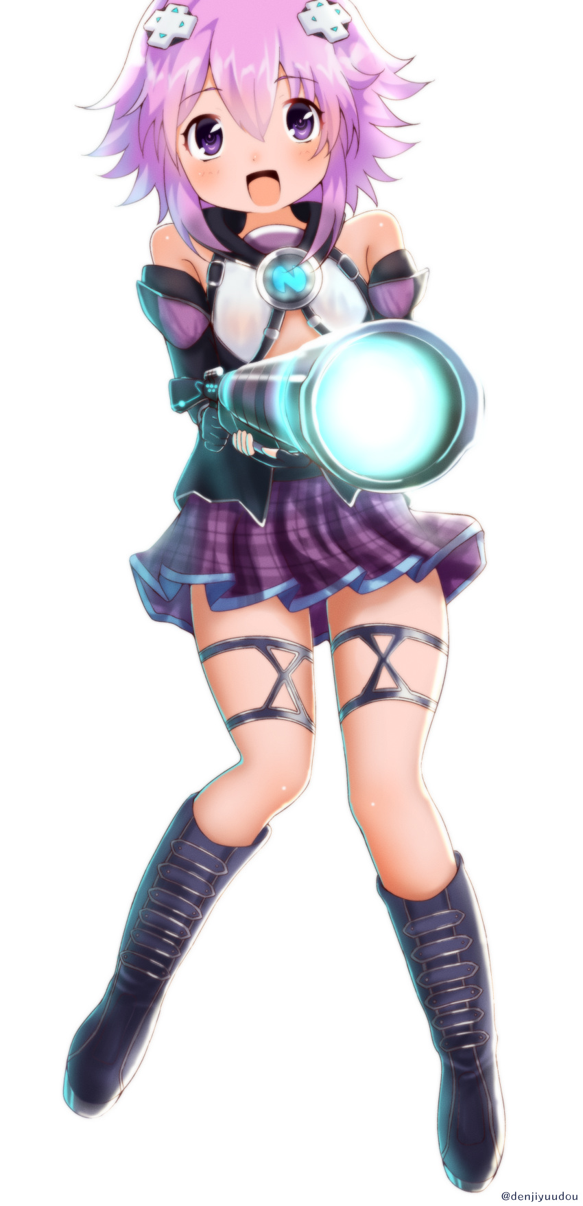 1girl absurdres bare_legs boots choujigen_game_neptune denjiyuudou highres huge_filesize neptune_(neptune_series) neptune_(series) purple_hair short_hair thigh-highs thigh_boots violet_eyes