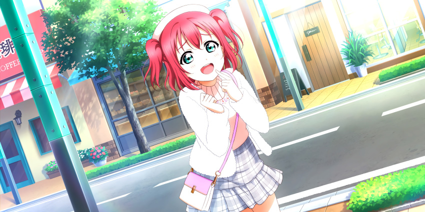 blush green_eyes jacket kurosawa_ruby love_live!_school_idol_festival_all_stars pink_hair short_hair twintails