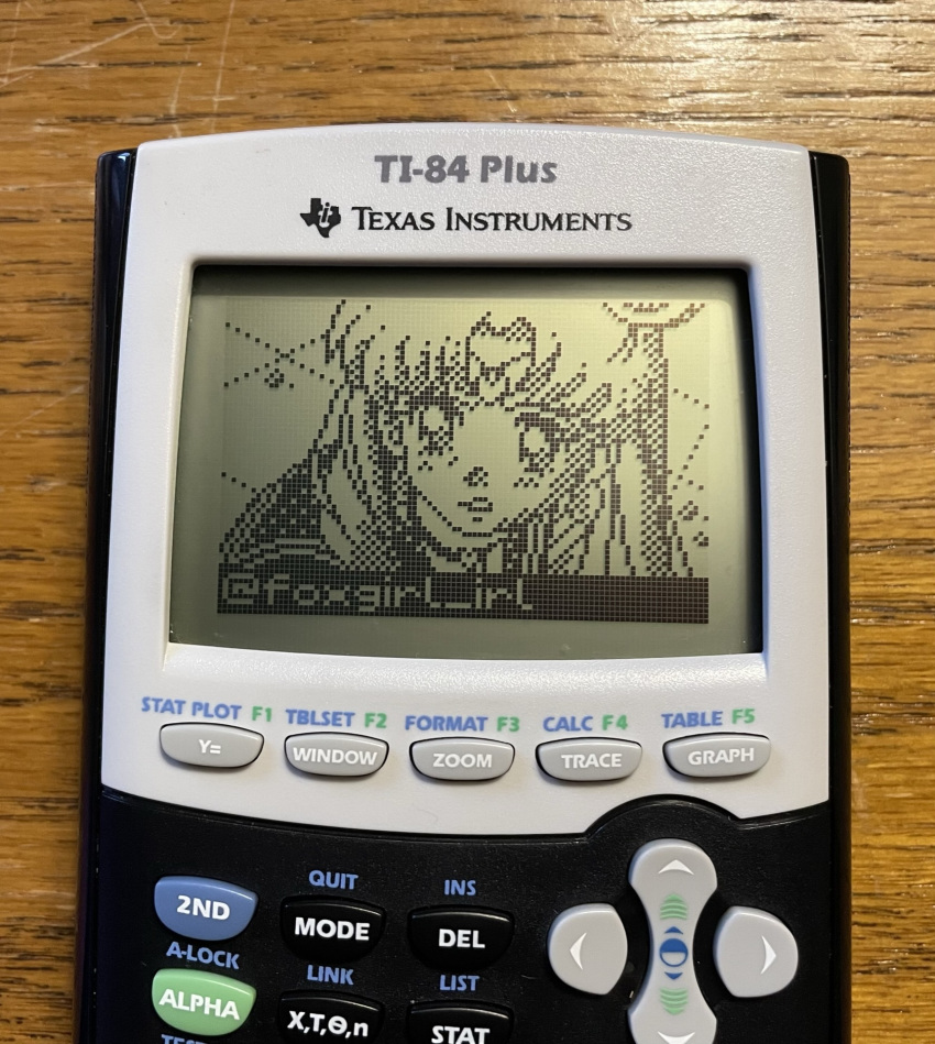 1girl artist_name bishoujo_senshi_sailor_moon calculator choker double_bun graphing_calculator greyscale hair_bun heart heart_choker highres kokoscript looking_at_viewer meme monochrome photo_(medium) pixel_art sailor_moon sailor_moon_redraw_challenge_(meme) sailor_senshi_uniform solo tsukino_usagi twintails twitter_username