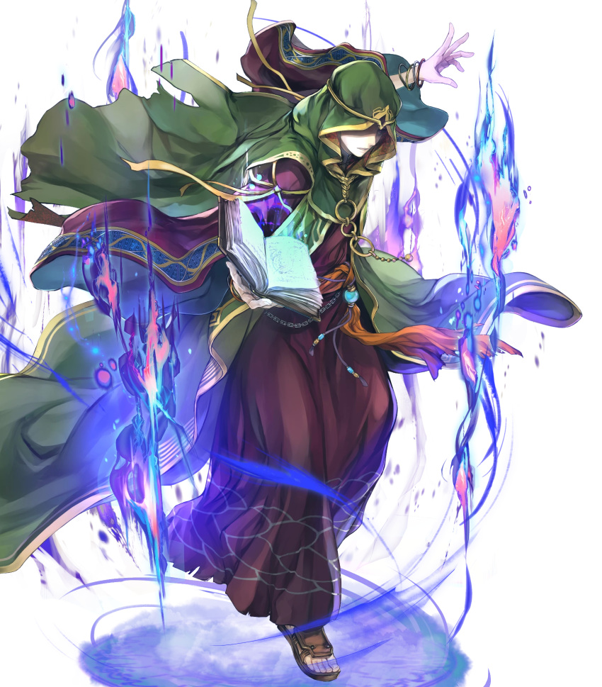 1other aura belt book bracelet bramimond circlet dark_aura fire_emblem fire_emblem:_the_blazing_blade fire_emblem_heroes full_body highres holding holding_book jewelry magic official_art open_book open_mouth sandals solo teeth toes transparent_background violet_eyes wada_sachiko wide_sleeves
