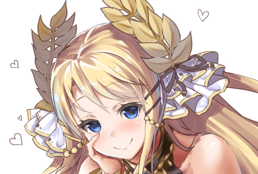 azur_lane bare_shoulders barefoot blonde_hair blue_eyes blue_flower blush breasts chain collarbone colored_eyelashes d_kurouri eyebrows_visible_through_hair flower hair_ornament halter_dress hand_on_own_face heart jewelry large_breasts leaf long_hair looking_at_viewer navel necklace nipples ribbon sitting skindentation thigh-highs victorious_(azur_lane) white_background zettai_ryouiki