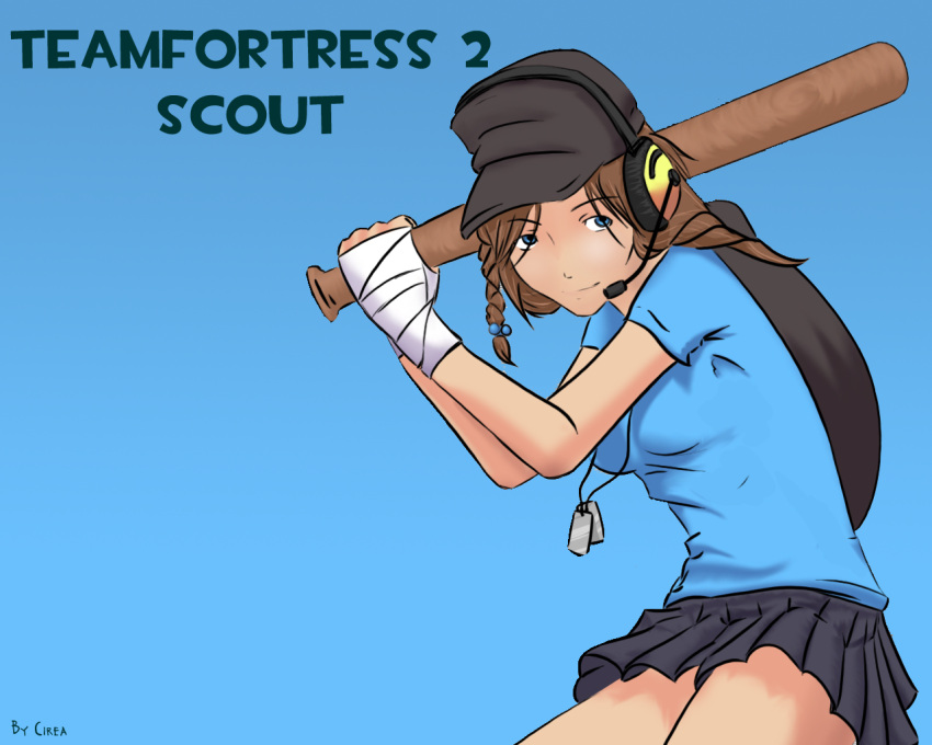 baseball_bat blue_eyes brown_hair hat miniskirt skirt team_fortress_2 wallpaper weapon