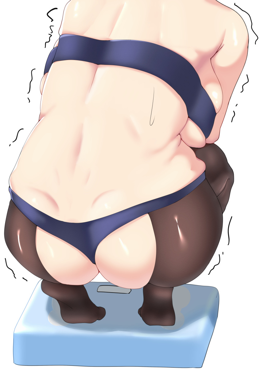 1girl absurdres ass azur_lane breasts crotchless crotchless_pantyhose curvy from_behind head_out_of_frame highres large_breasts out_of_frame plump reno_(azur_lane) solo squatting under_boob underwear underwear_only ushimittsu weighing_scale weight_conscious
