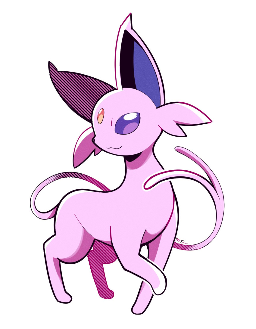 artsy-rc closed_mouth commentary english_commentary espeon full_body gen_2_pokemon highres no_humans pokemon pokemon_(creature) signature simple_background smile white_background