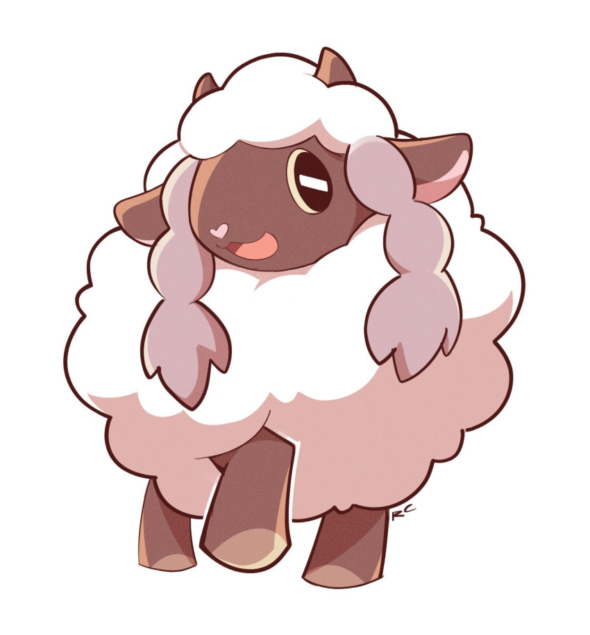 :3 :d artsy-rc commentary english_commentary full_body gen_8_pokemon highres looking_at_viewer no_humans open_mouth pokemon pokemon_(creature) simple_background smile white_background wooloo