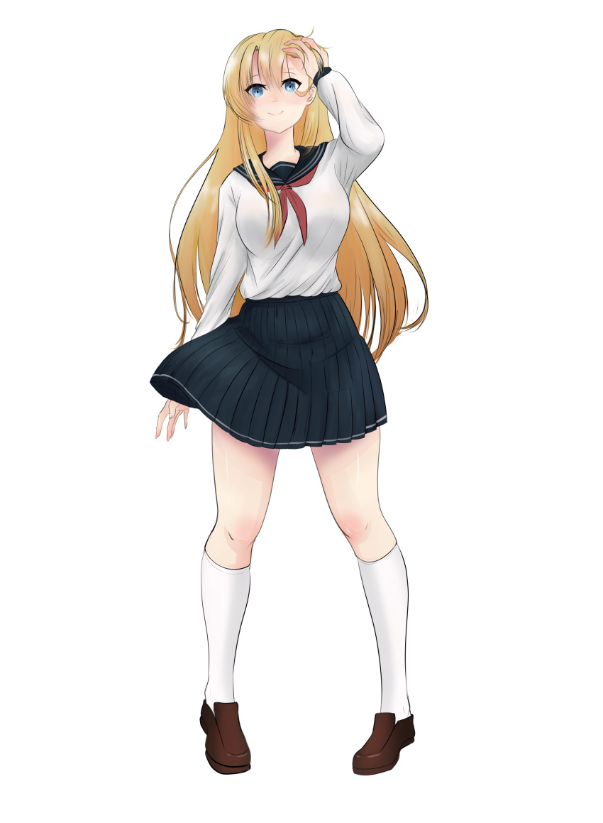 'anime_hayalan' 'spring' absurdres blonde_hair breasts hand_up highres original school_uniform tsundere
