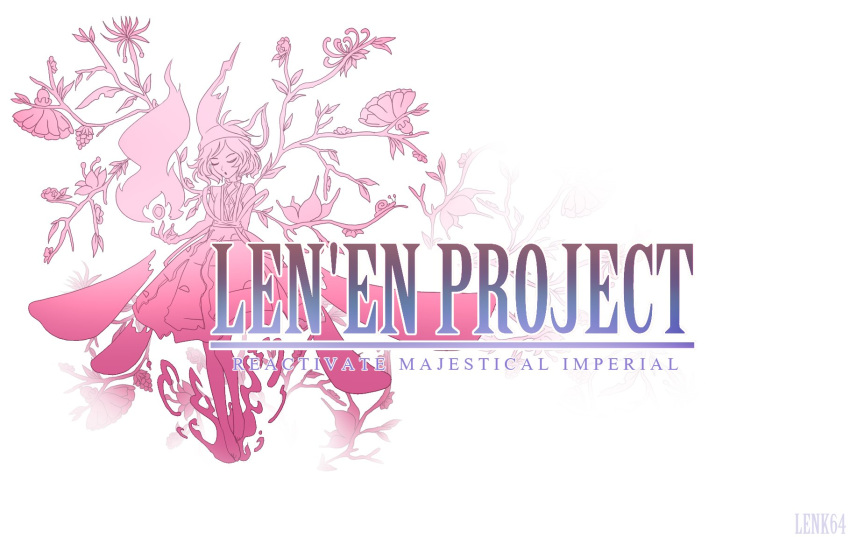 1other barefoot closed_eyes final_fantasy floral_background flower highres len'en lenk64 logo_parody parody reactivate_majestical_imperial shion_(len'en) short_hair solo style_parody title_parody white_background