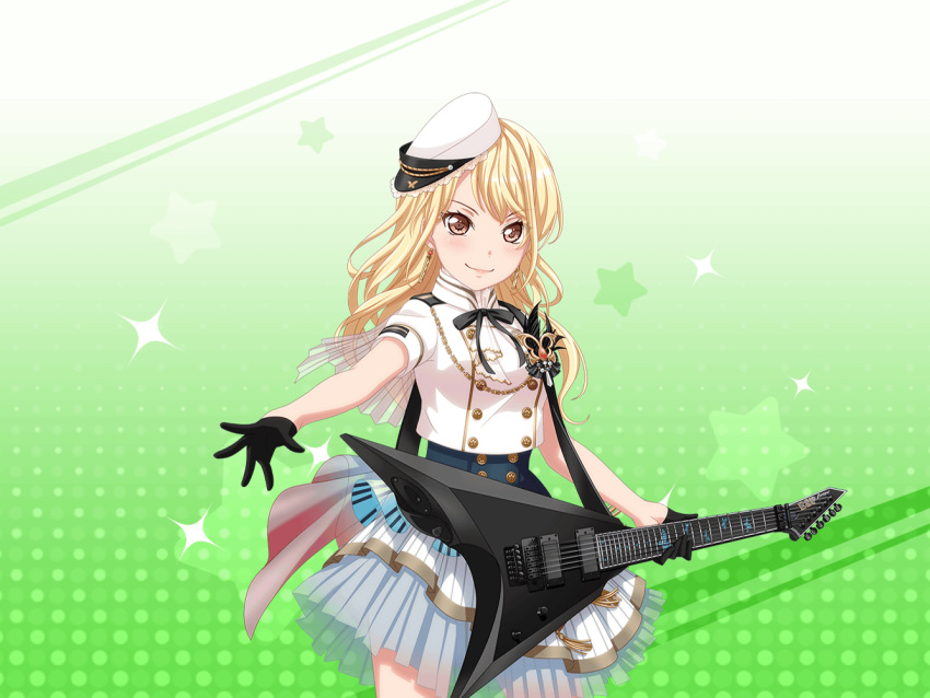 bang_dream! black_eyes blonde_hair blush dress guitar kirigaya_touko long_hair smile