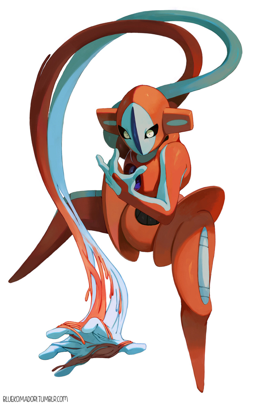bluekomadori commentary creature deoxys deoxys_(normal) english_commentary full_body gen_3_pokemon highres no_humans pokemon pokemon_(creature) simple_background solo tumblr_username watermark web_address white_background