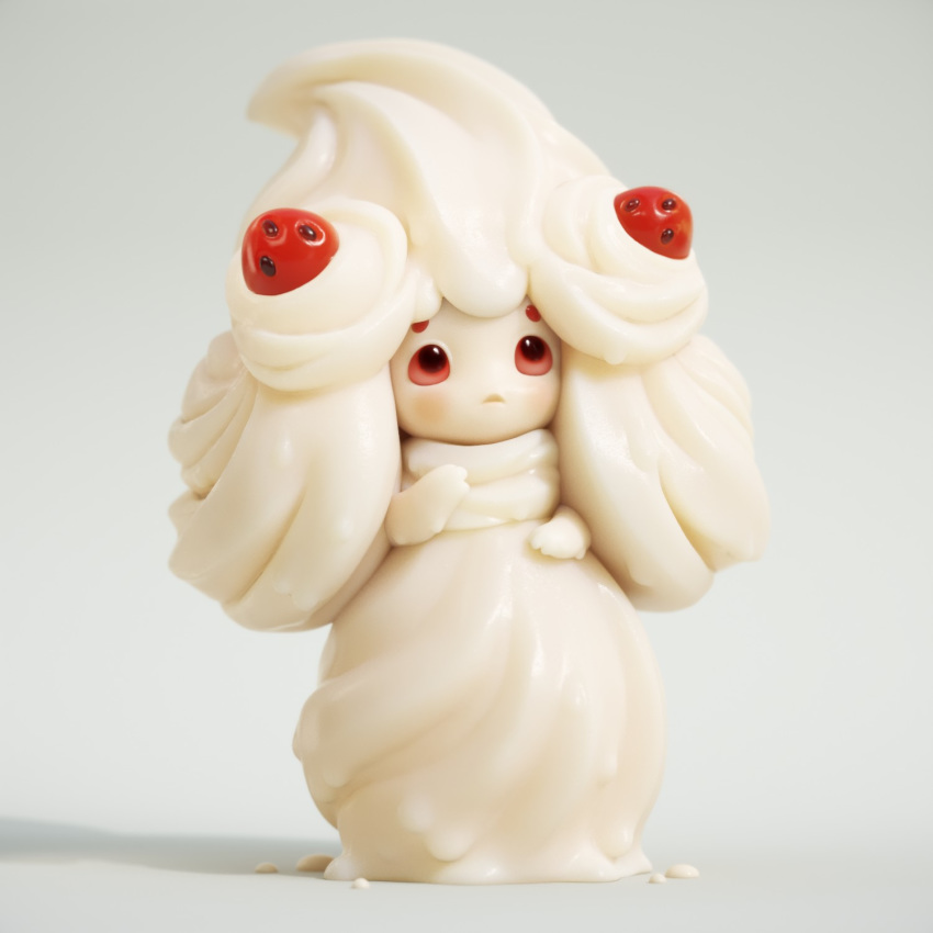 3d alcremie closed_mouth commentary creature english_commentary full_body gen_8_pokemon highres no_humans photorealistic pokemon pokemon_(creature) realistic red_eyes sebastian_montecinos shadow solo