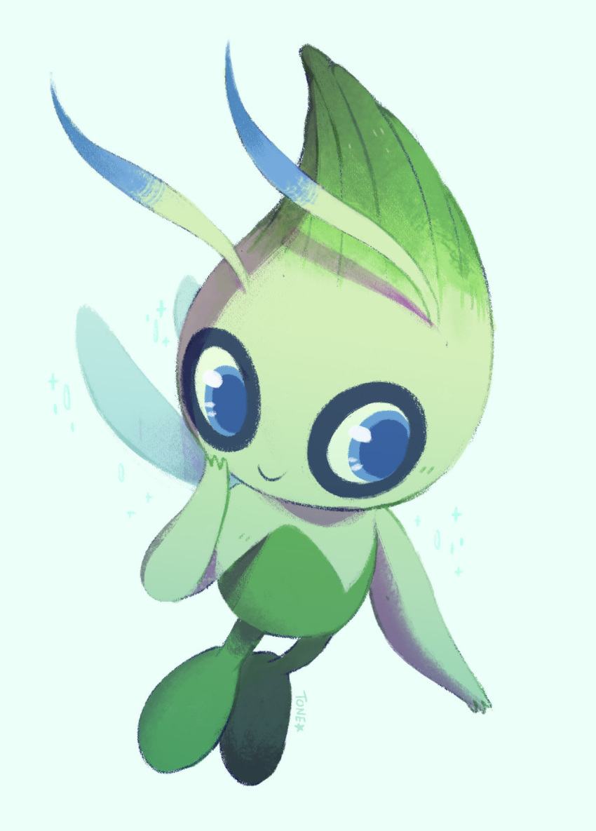 blue_eyes celebi commentary creature english_commentary full_body gen_2_pokemon highres mythical_pokemon no_humans pokemon pokemon_(creature) simple_background solo tonestarr white_background