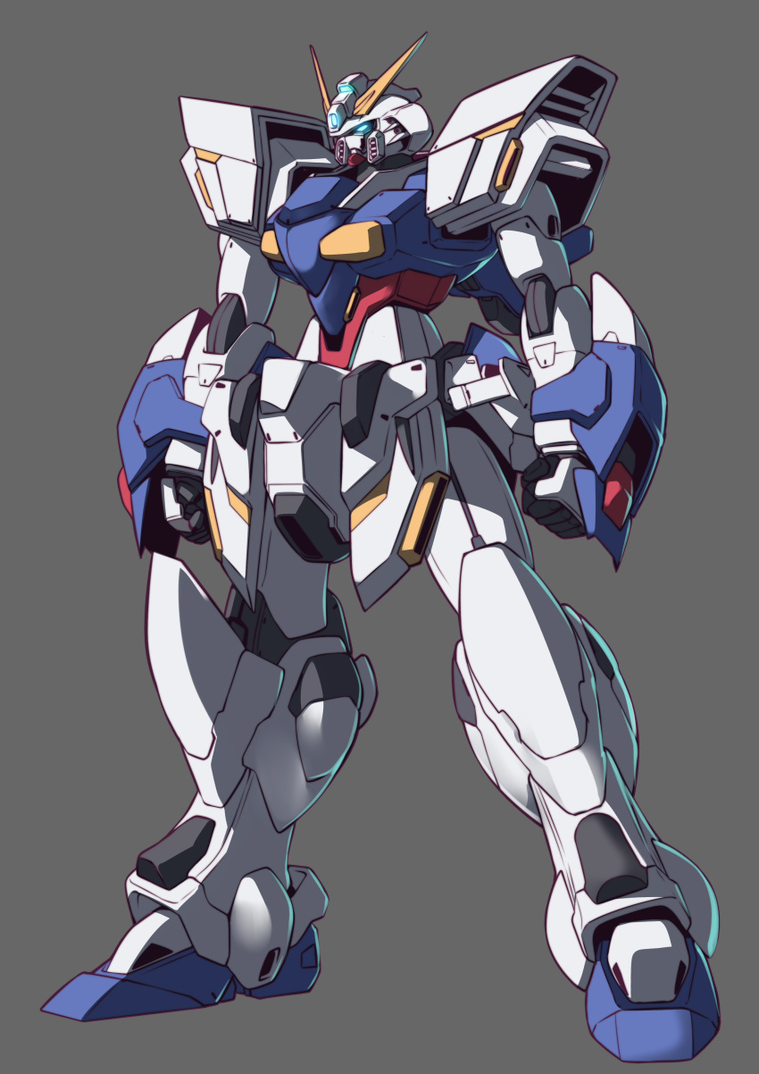 absurdres blue_eyes clenched_hands g_gundam grey_background gundam haganef highres joints looking_to_the_side mecha no_humans original robot_joints simple_background standing v-fin