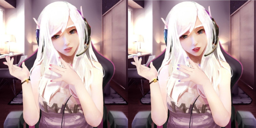 1girl breasts chinese_commentary commentary_request ejami highres long_hair looking_at_viewer open_mouth solo spot_the_differences