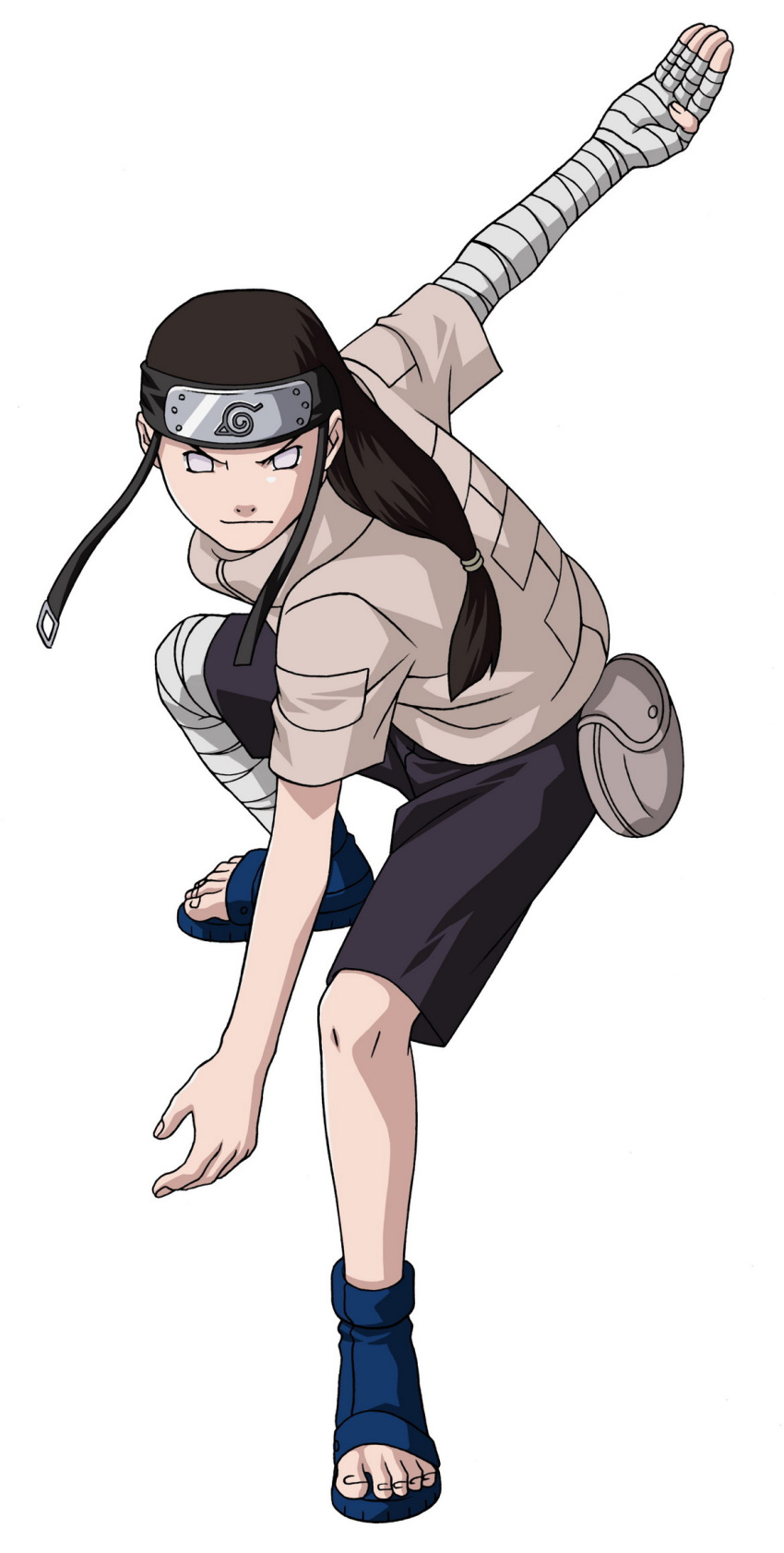 bandage bandages brown_hair forehead_protector highres hyuuga_neji long_hair male male_only naruto ponytail pose