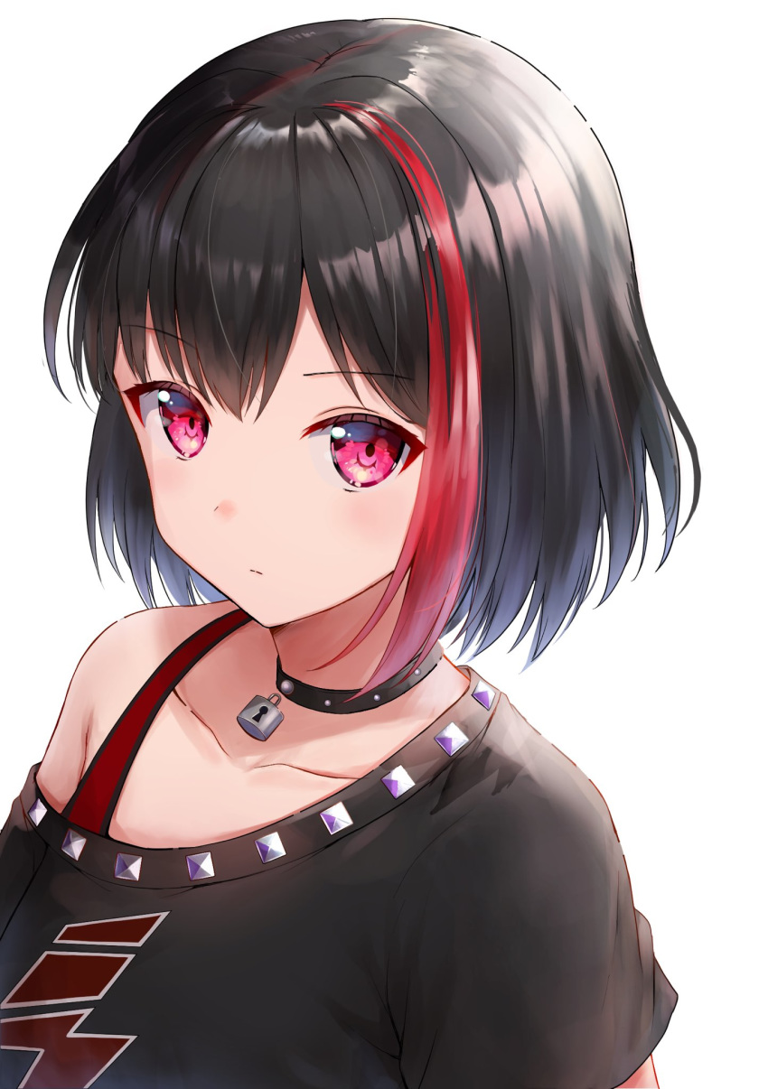 1girl bang_dream! black_hair bob_cut highres mia_(fai1510) mitake_ran multicolored_hair red_eyes redhead short_hair streaked_hair