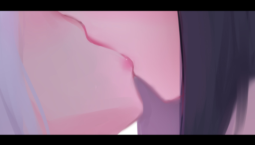 2girls black_hair close-up grey_hair highres kiss letterboxed lips multiple_girls original out_of_frame shimmer yuri