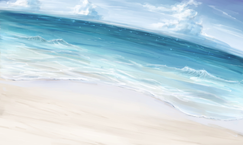 absurdres arknights beach blue_sky clouds commentary_request day fuyunoyuki highres no_humans ocean outdoors scenery sky water