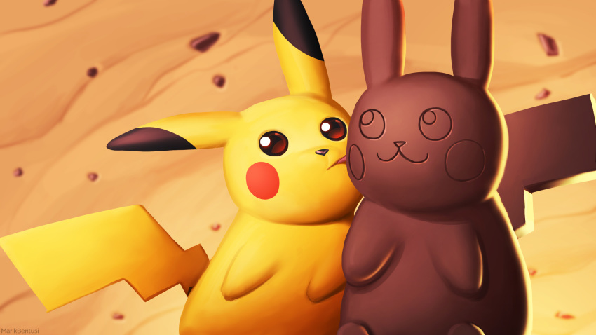 chocolate commentary creature english_commentary gen_1_pokemon highres marikbentusi no_humans pikachu pokemon pokemon_(creature) sculpture tongue tongue_out