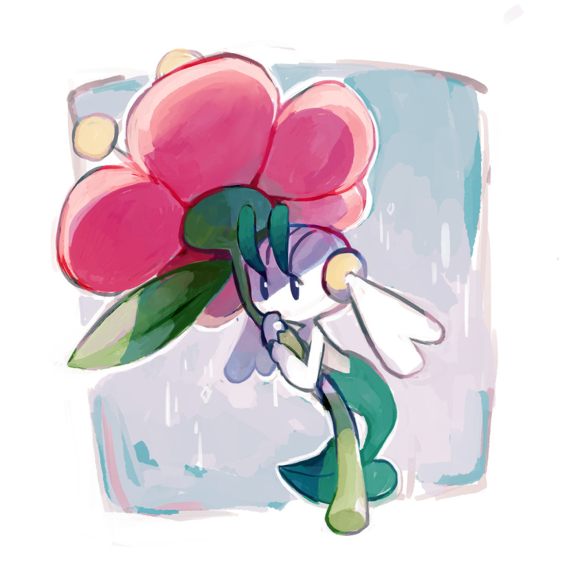 black_eyes commentary creature english_commentary floette floette_(red) flower full_body gen_6_pokemon highres holding holding_flower kayveedee no_humans pokemon pokemon_(creature) solo