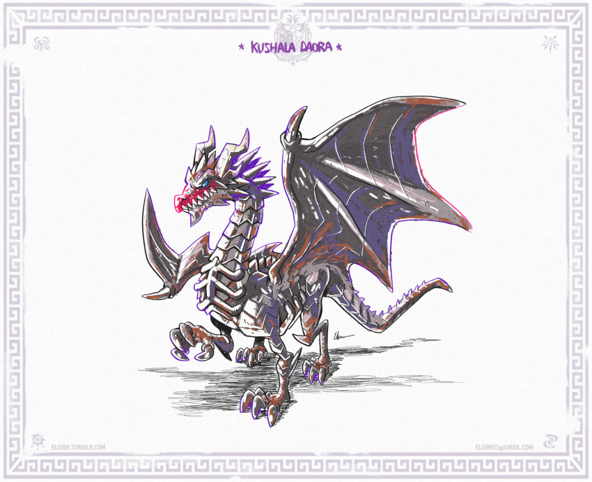 adventure ancient_dragon background_base colorful dragon eliz0r full_body highres kushala_daora monster monster_hunter monster_hunter:_world rocket_launcher rpg simple_background solo steel_dragon weapon