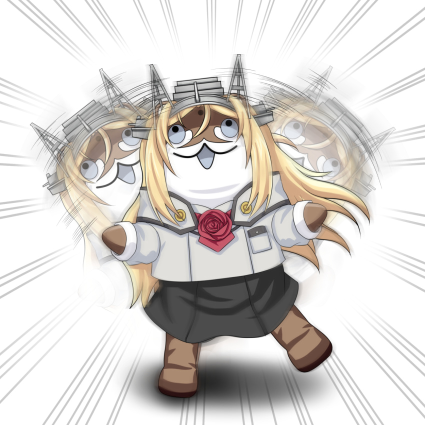 1other blonde_hair bokukawauso commentary_request cosplay emphasis_lines highres kantai_collection long_hair mascot nelson_(kantai_collection) nelson_(kantai_collection)_(cosplay) otter smile solo speed_lines tk8d32