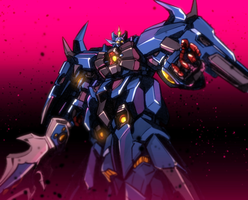 darkness glowing granzon highres holding holding_sword holding_weapon ishiyumi magenta_background mecha no_humans open_hand pink_background super_robot_wars sword weapon