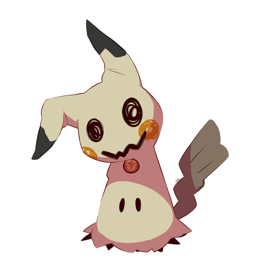 commentary commission creature english_commentary full_body gen_7_pokemon highres looking_at_viewer mimikyu no_humans pokemon pokemon_(creature) salanchu signature simple_background solo standing white_background