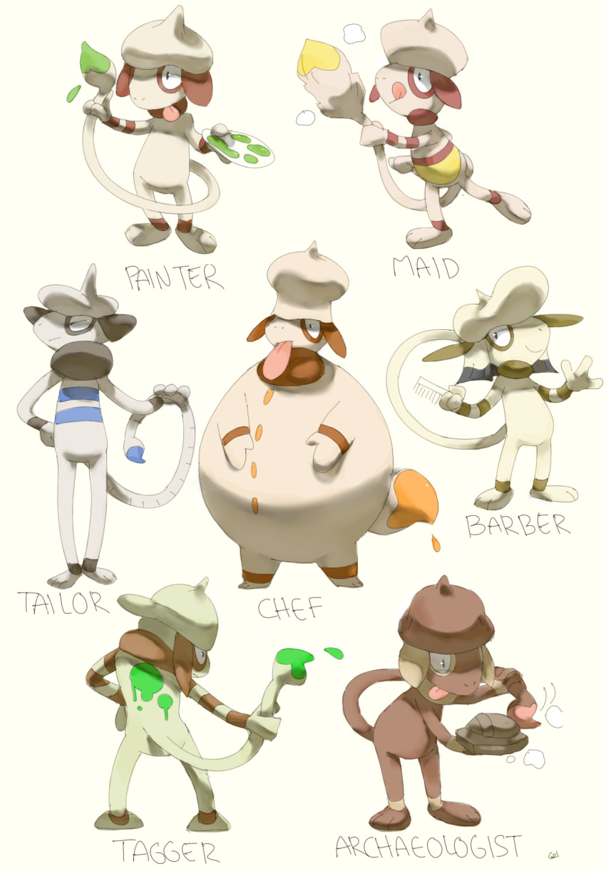 alternate_color commentary creature english_commentary english_text full_body gen_2_pokemon highres no_humans paint pinkgermy pokemon pokemon_(creature) simple_background smeargle standing tongue tongue_out white_background