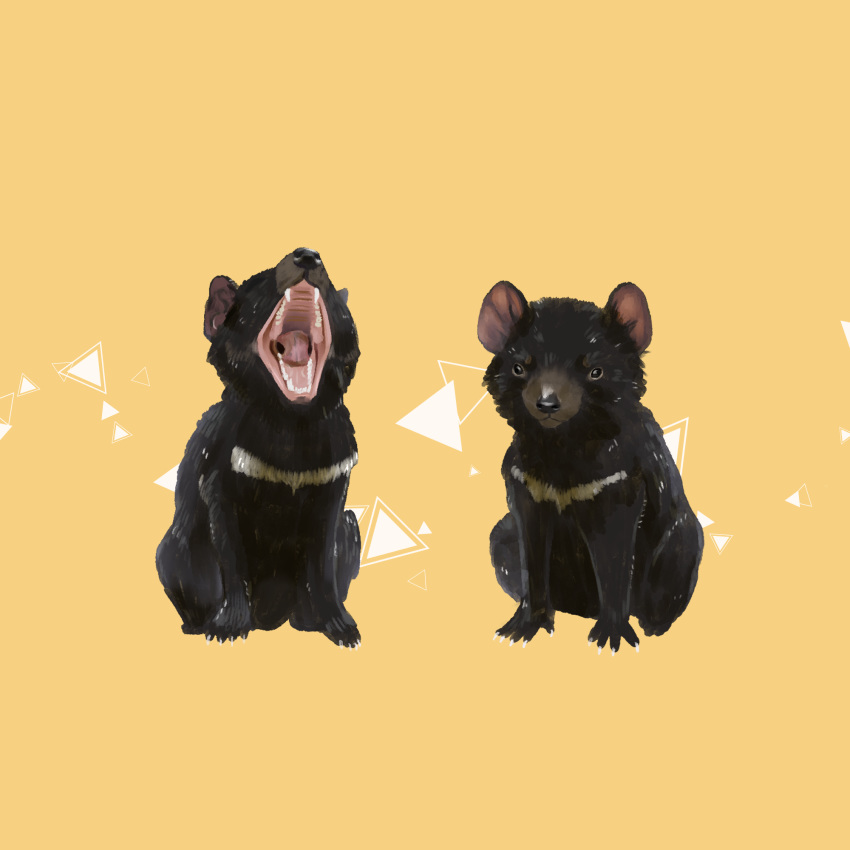 abstract_background animal fangs highres koro_(funnycollo) no_humans original tasmanian_devil teeth triangle yellow_background