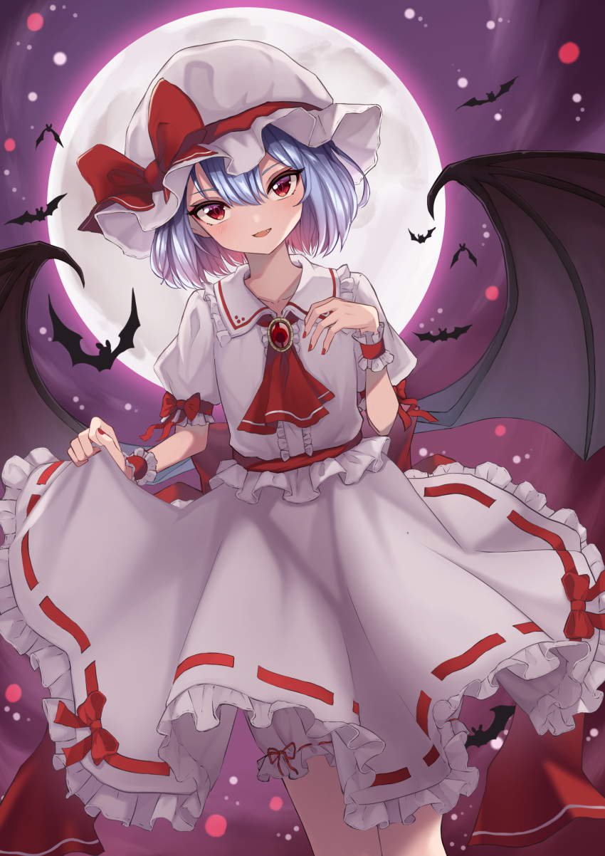 absurdres bat_wings hat hat_ribbon highres mob_cap remilia_scarlet ribbon touhou wings