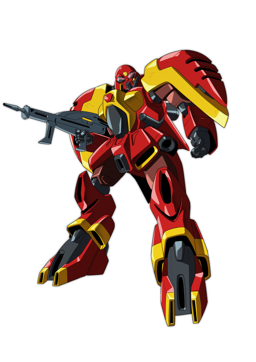 absurdres beam_rifle clenched_hand energy_gun fukaya_yuu gun gundam highres holding holding_gun holding_weapon looking_at_viewer looking_down mecha no_humans red_eyes solo victory_gundam weapon white_background zanscare zoloat