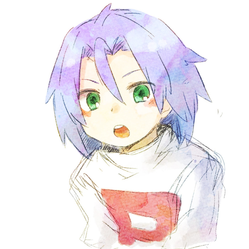 1boy blue_hair blush green_eyes highres kojirou_(pokemon) pokemon pokemon_(anime) purple_hair ta23ru team_rocket white_background