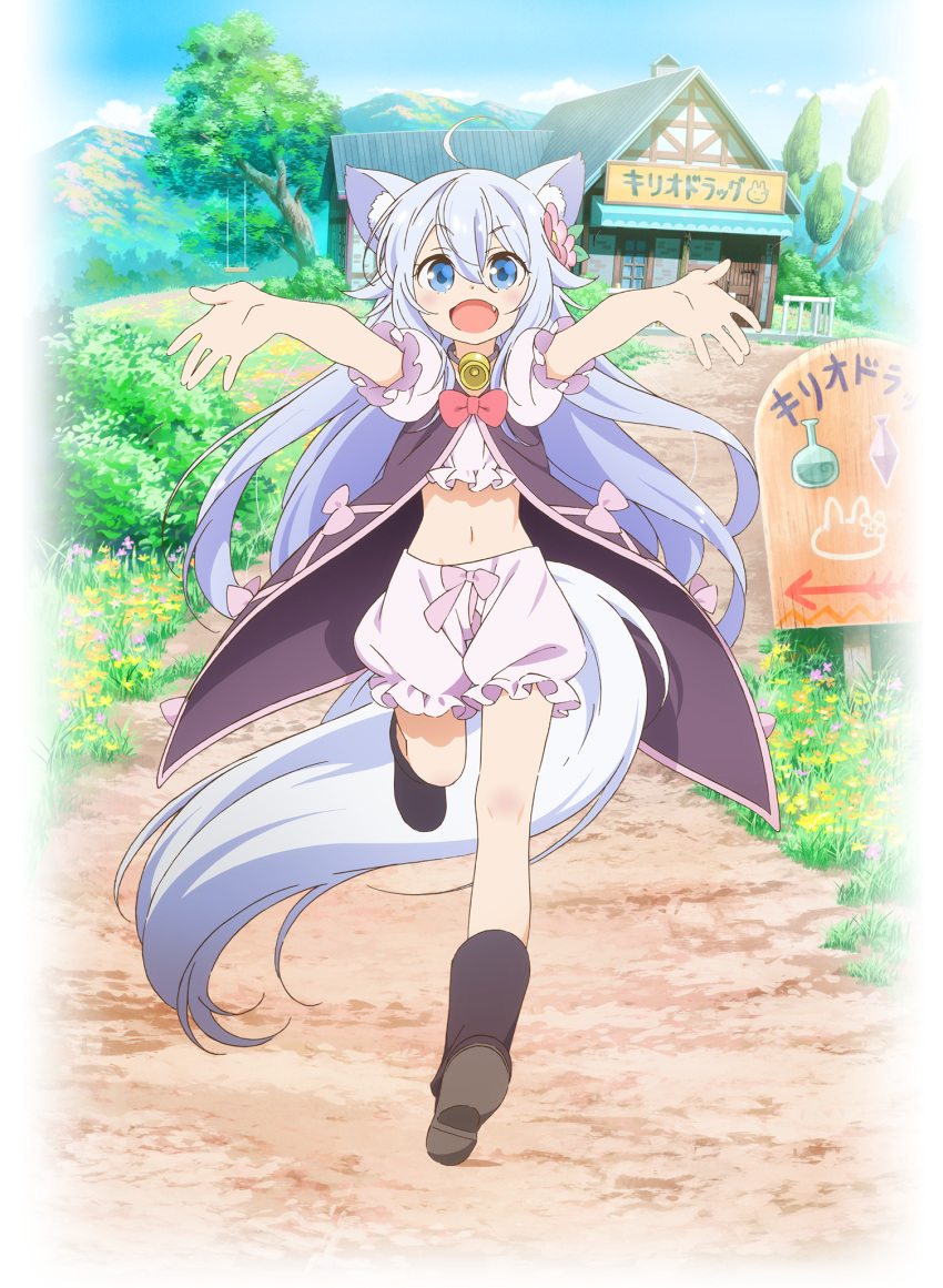 1girl animal_ears blue_eyes boots character_request cheat_kushushi_no_slow_life fox_ears highres long_hair official_art silver_hair thigh-highs thigh_boots