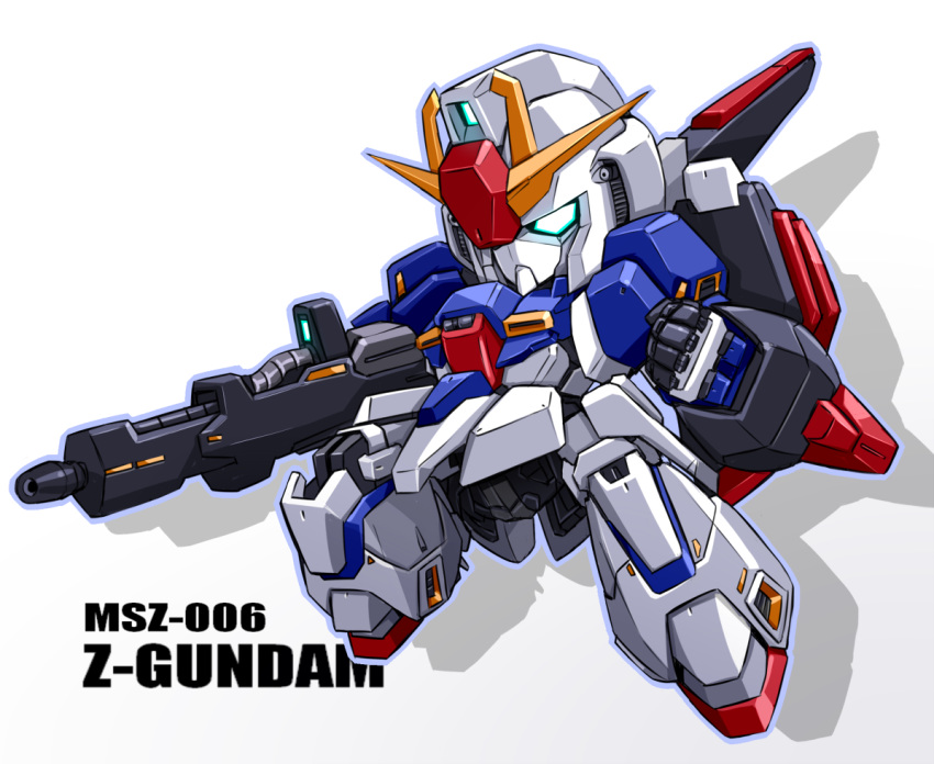 beam_rifle character_name chibi clenched_hand commentary_request energy_gun green_eyes gundam karukan_(monjya) mecha no_humans sd_gundam shield solo weapon zeta_gundam zeta_gundam_(mobile_suit)