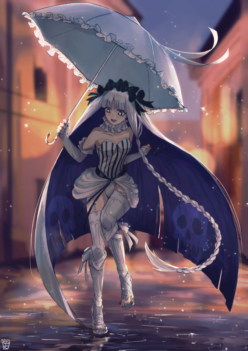 1girl absurdres braid fate/strange_fake fate_(series) francesca_prelati_(fate) full_body highres huge_filesize ootato skull umbrella white_hair