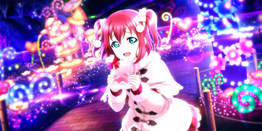 blush green_eyes jacket kurosawa_ruby love_live!_school_idol_festival_all_stars pink_hair short_hair smile