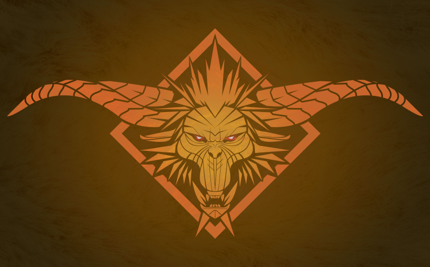 absurdres eyes highres horns logo monkey monster monster_hunter monster_hunter:_world open_eyes open_mouth rajang simple_background skin symbol tacuyanjun teeth the_witcher the_witcher_3