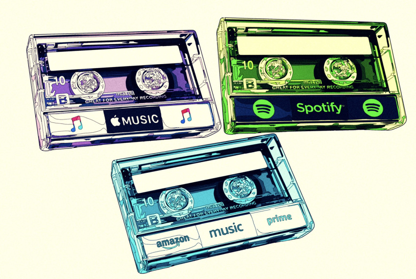 amazon_(company) apple_inc. case cassette_tape commentary_request harusameriburo highres logo musical_note no_humans original simple_background