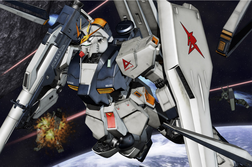 bazooka char's_counterattack earth explosion gundam jegan mecha mobile_suit_gundam nu_gundam realistic space weapon